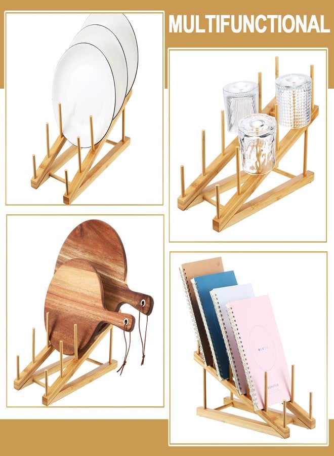 Suclain 10 Pcs Wooden Bamboo Dish Drying Rack Kitchen Cabinet Organizer for Cabinet Cutting Board Display Stand for Dish Plate Bowl Water Bottles Cup Pot Lid Cutting Board - Image 4