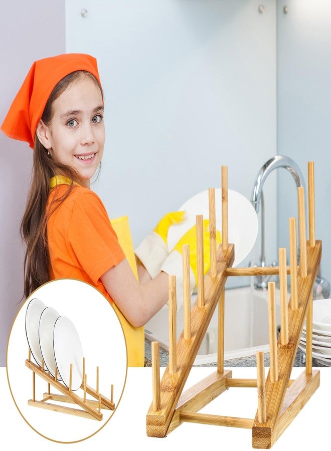 Suclain 10 Pcs Wooden Bamboo Dish Drying Rack Kitchen Cabinet Organizer for Cabinet Cutting Board Display Stand for Dish Plate Bowl Water Bottles Cup Pot Lid Cutting Board - Image 5