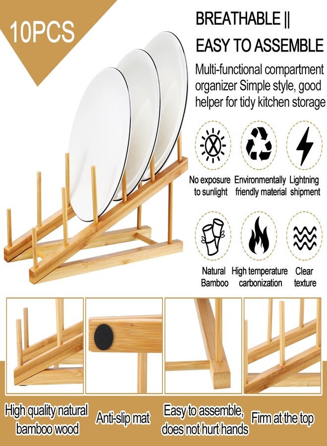 Suclain 10 Pcs Wooden Bamboo Dish Drying Rack Kitchen Cabinet Organizer for Cabinet Cutting Board Display Stand for Dish Plate Bowl Water Bottles Cup Pot Lid Cutting Board - Image 3