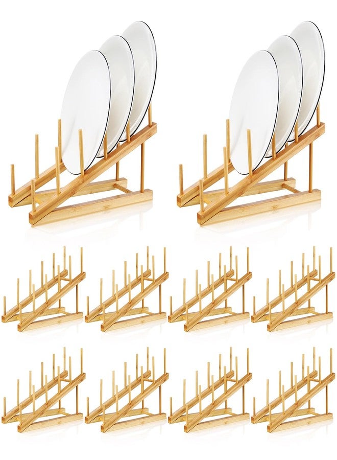 Suclain 10 Pcs Wooden Bamboo Dish Drying Rack Kitchen Cabinet Organizer for Cabinet Cutting Board Display Stand for Dish Plate Bowl Water Bottles Cup Pot Lid Cutting Board - Image 1