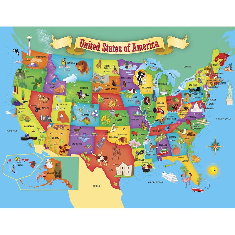 MasterPieces 60 Piece Educational Jigsaw Puzzle for Kids - USA Map State Shaped - 16.5"x12.75" - Image 2