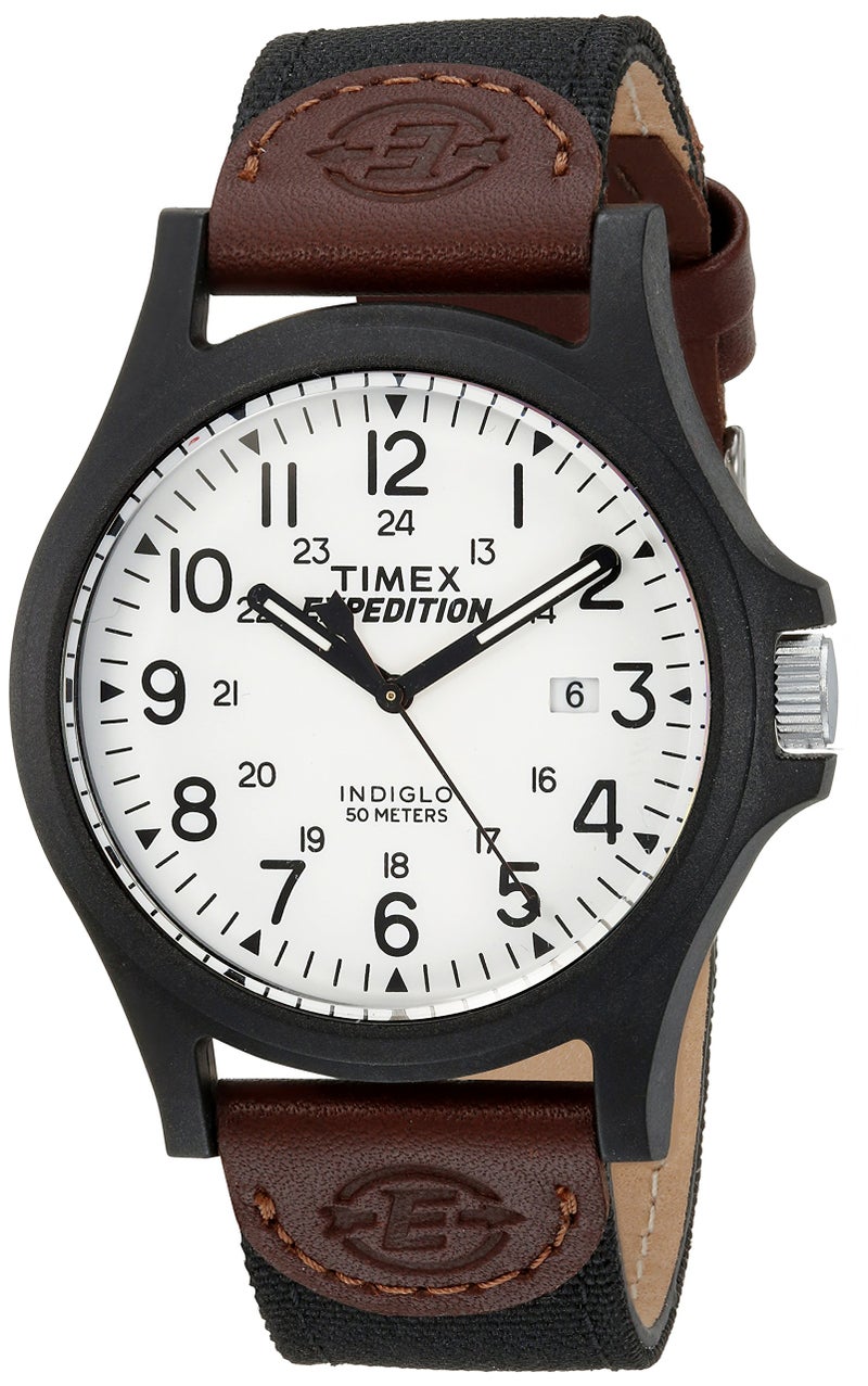 TIMEX ساعة تيمكس للرجال إكسبيديشن أكاديا 40 مم - علبة سوداء قرص أسود مع حزام جلد وقماش أسود وبني - Image 1