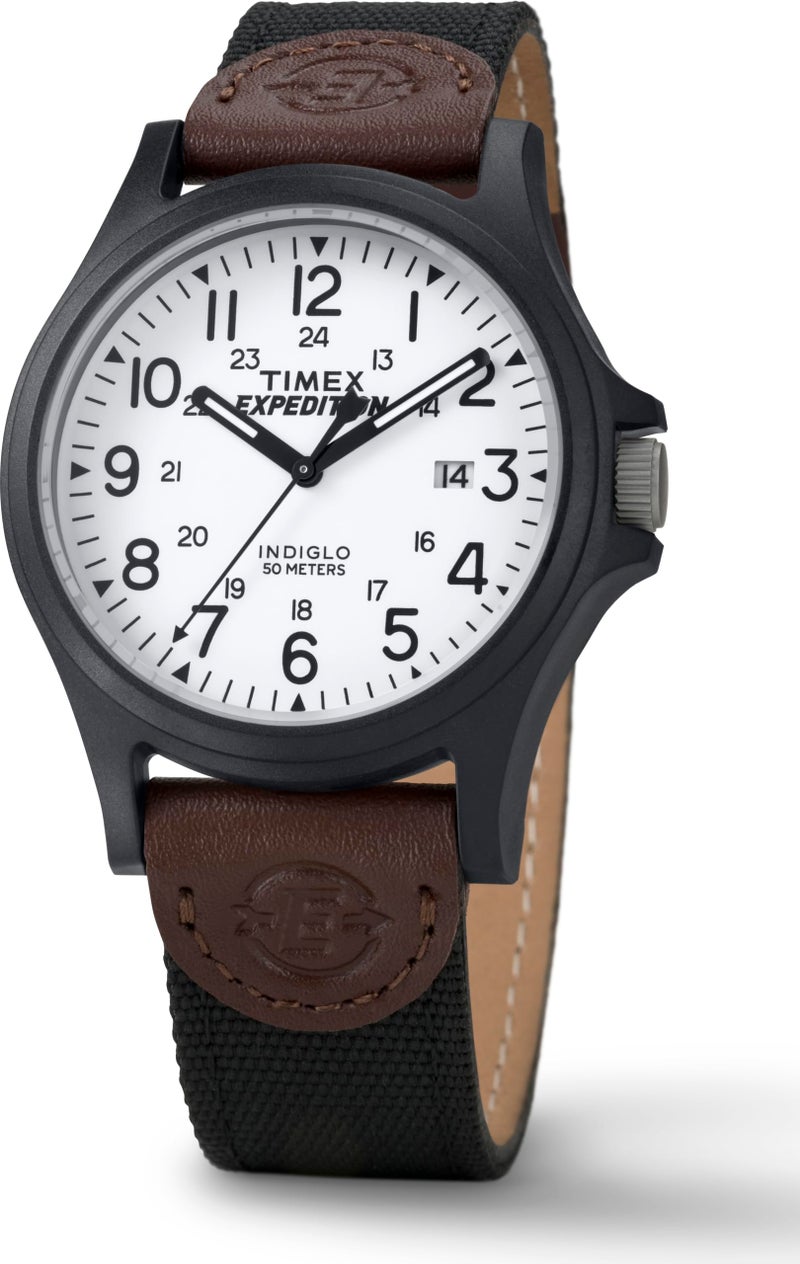 TIMEX ساعة تيمكس للرجال إكسبيديشن أكاديا 40 مم - علبة سوداء قرص أسود مع حزام جلد وقماش أسود وبني - Image 4