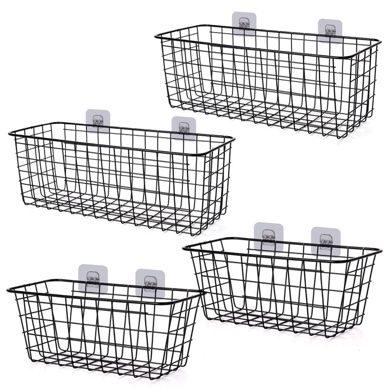 XINFULL 4 Pack Wire Storage Baskets Household Metal WallMounted Containers Organizer Bins for Kitchen Bathroom Freezer Pantry Closet Laundry Room Cabinets Garage Shelf 2 Large 2 Medium