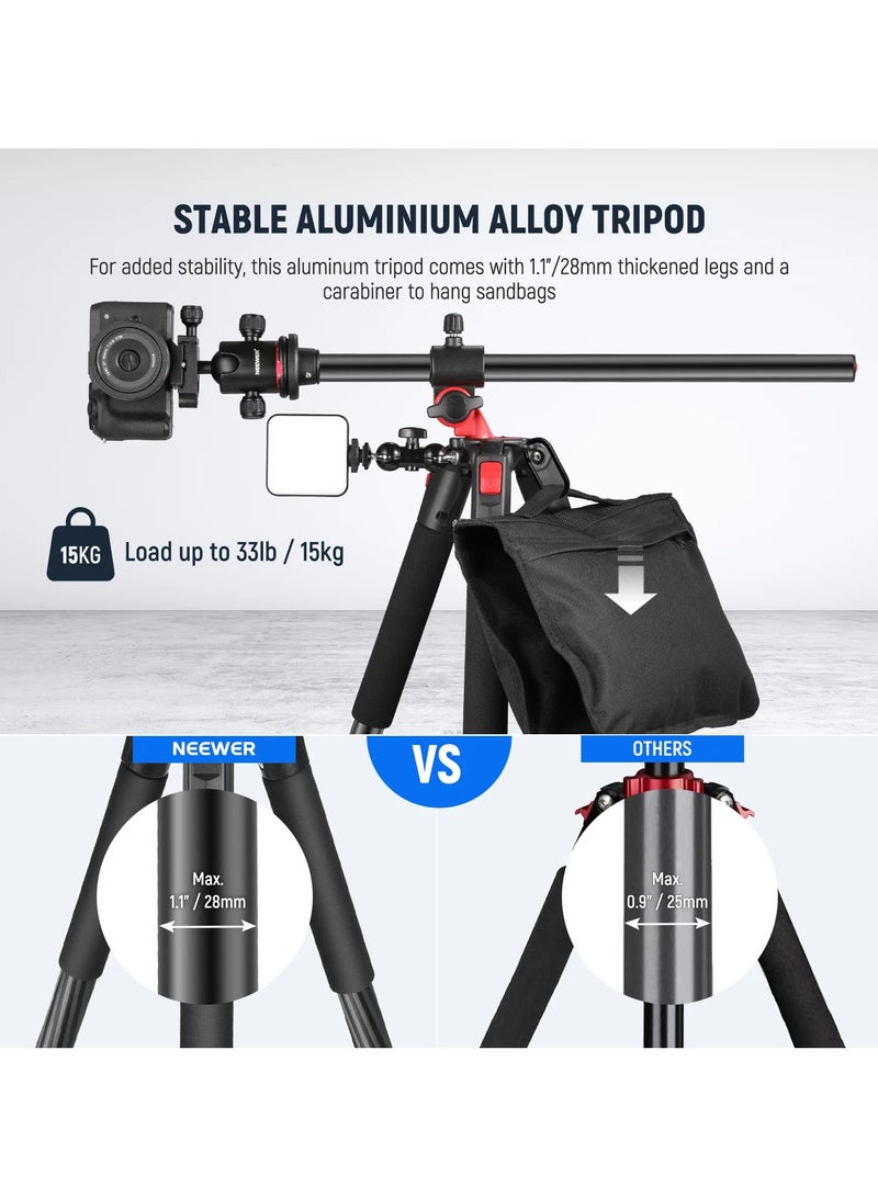 NEEWER 79 Inch Tripod Monopod with Center Column and Ball Head Aluminum, Arca Type QR Plate, Bag, Horizontal Overhead Mount for DSLR Camera, Video Camcorder, Max Load: 33lb - Image 3
