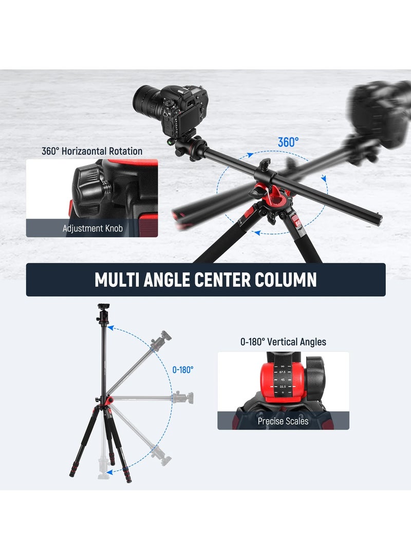 NEEWER 79 Inch Tripod Monopod with Center Column and Ball Head Aluminum, Arca Type QR Plate, Bag, Horizontal Overhead Mount for DSLR Camera, Video Camcorder, Max Load: 33lb - Image 4
