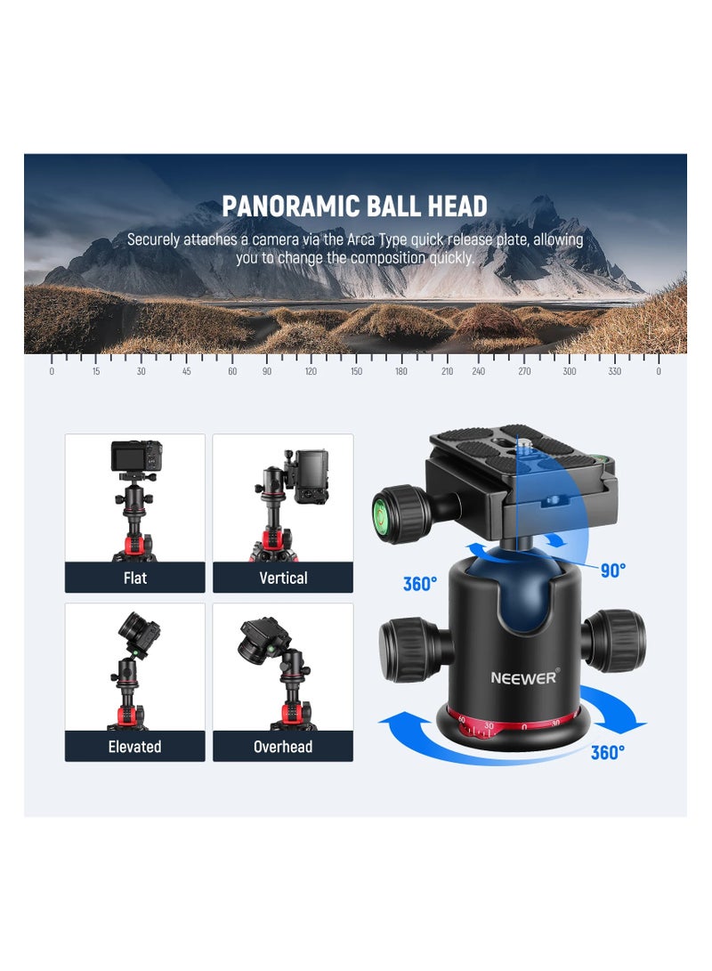 NEEWER 79 Inch Tripod Monopod with Center Column and Ball Head Aluminum, Arca Type QR Plate, Bag, Horizontal Overhead Mount for DSLR Camera, Video Camcorder, Max Load: 33lb - Image 5