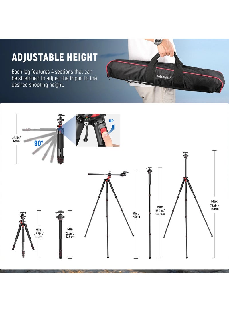 NEEWER 79 Inch Tripod Monopod with Center Column and Ball Head Aluminum, Arca Type QR Plate, Bag, Horizontal Overhead Mount for DSLR Camera, Video Camcorder, Max Load: 33lb - Image 2