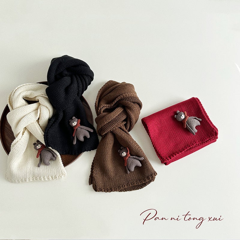 Cartoon Bear Scarf Children'S Warm Knitted Wool Scarf Boys And Girls Cute Windproof Wool Scarf - Image 2