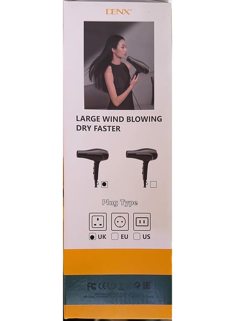 دينكس مجفف الشعر الاحترافي DENX DX1384 - مجفف شعر قوي بقدرة 2200 واط للاستخدام في الصالونات، مزود بهواء ساخن وبارد، وإعدادين للسرعة، وحماية من الحرارة الزائدة، وسلك طويل بطول 2.5 متر، مجفف شعر خفيف الوزن لتصفيف الشعر للاستخدام المنزلي والصالونات. - Image 4