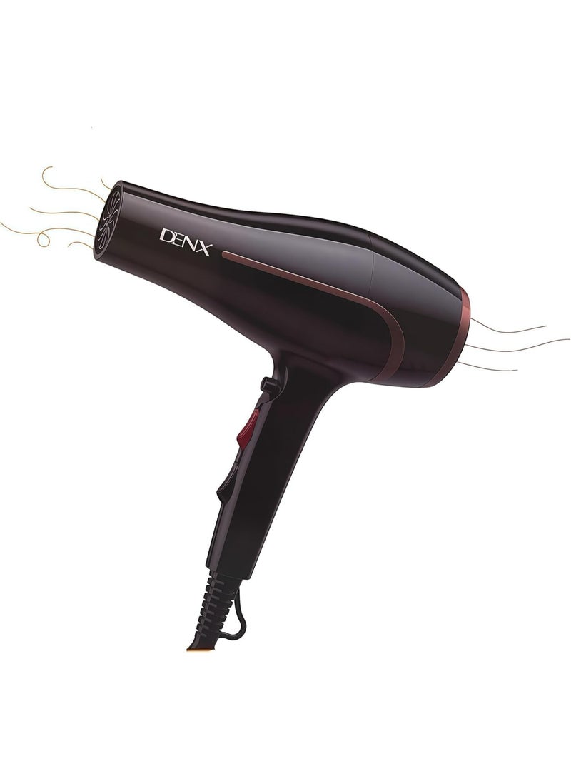 دينكس مجفف الشعر الاحترافي DENX DX1384 - مجفف شعر قوي بقدرة 2200 واط للاستخدام في الصالونات، مزود بهواء ساخن وبارد، وإعدادين للسرعة، وحماية من الحرارة الزائدة، وسلك طويل بطول 2.5 متر، مجفف شعر خفيف الوزن لتصفيف الشعر للاستخدام المنزلي والصالونات. - Image 1