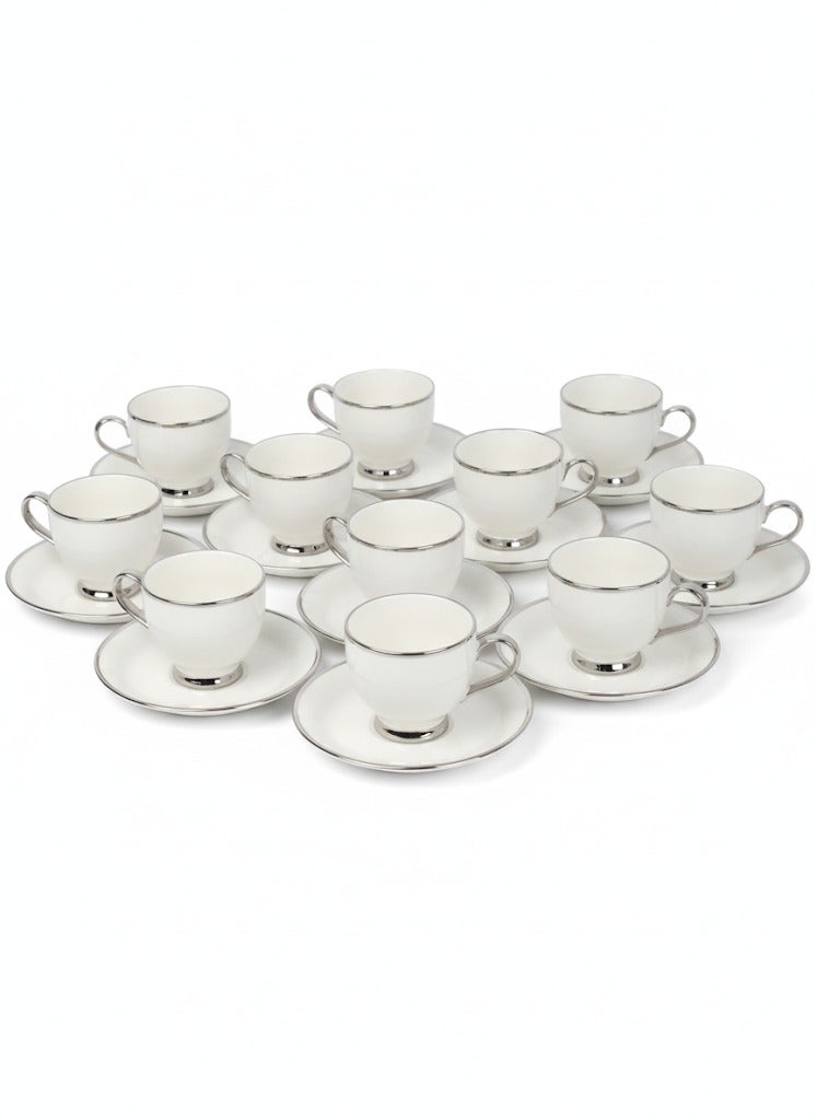 طقم فناجين شاي وصحن من البورسلين الأبيض (12 قطعة)