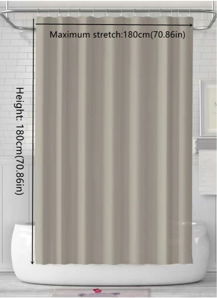 Kutis 1-Piece Bathroom Shower Curtain Waterproof Shower Curtain With Hooks Dark Beige 180 x 180 Centimetre  - Image 5