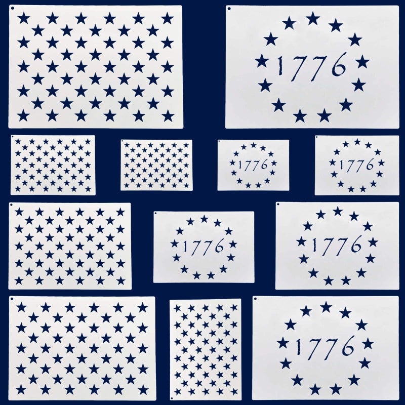 WISYOK American Flag 50 Star Stencils and 13 Stars 1776 Templates American Flag Templates Ideal for Painting on Wood Fabric Paper Walls 6 Sizes 2 Styles