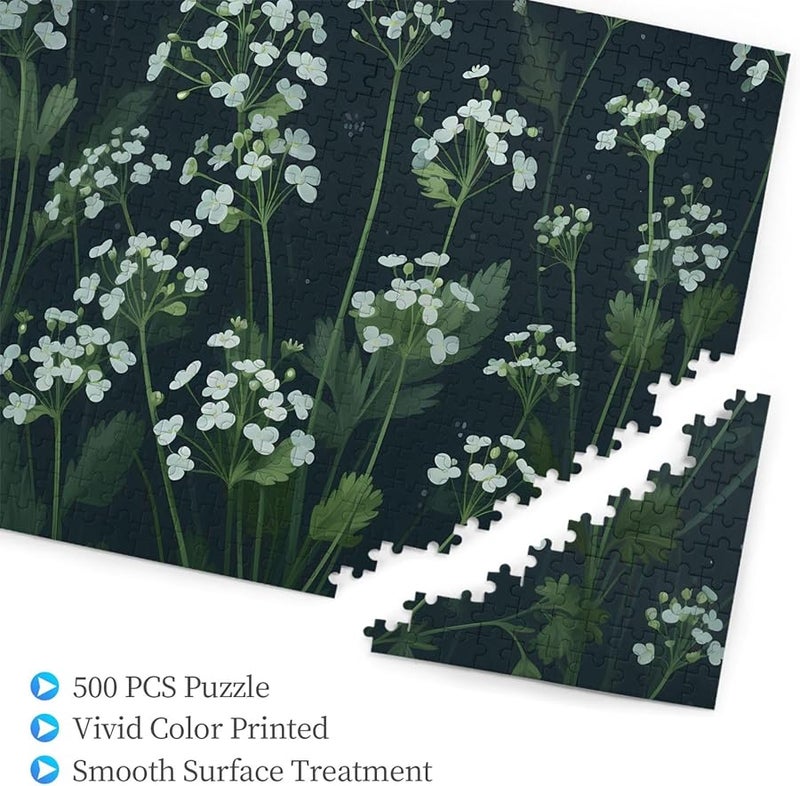 لغز الزهور البيضاء 500 قطعة للكبار ديكور المنزل 20.4 × 15 بوصة - Image 3
