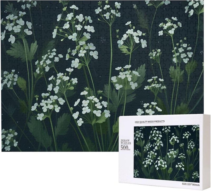 لغز الزهور البيضاء 500 قطعة للكبار ديكور المنزل 20.4 × 15 بوصة - Image 2