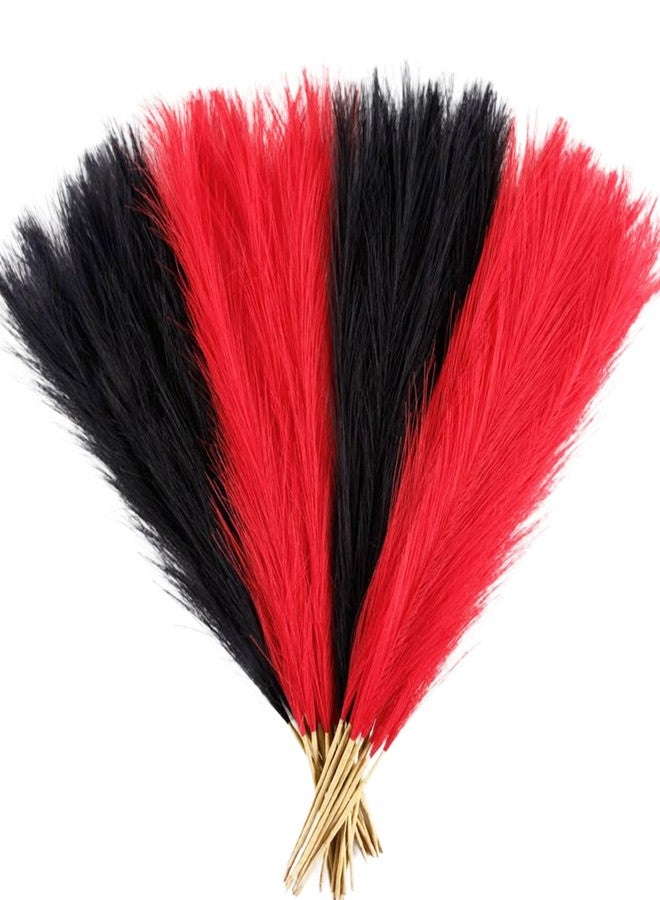 Acfruits Pampas Grass Small Black&Red, 30 Pcs 17" Halloween Steems Faux Pampas Grass Short Decor, Pompas Grass Flower Arrangement and Vase Filler for Boho Home Wedding Decoration - Image 1