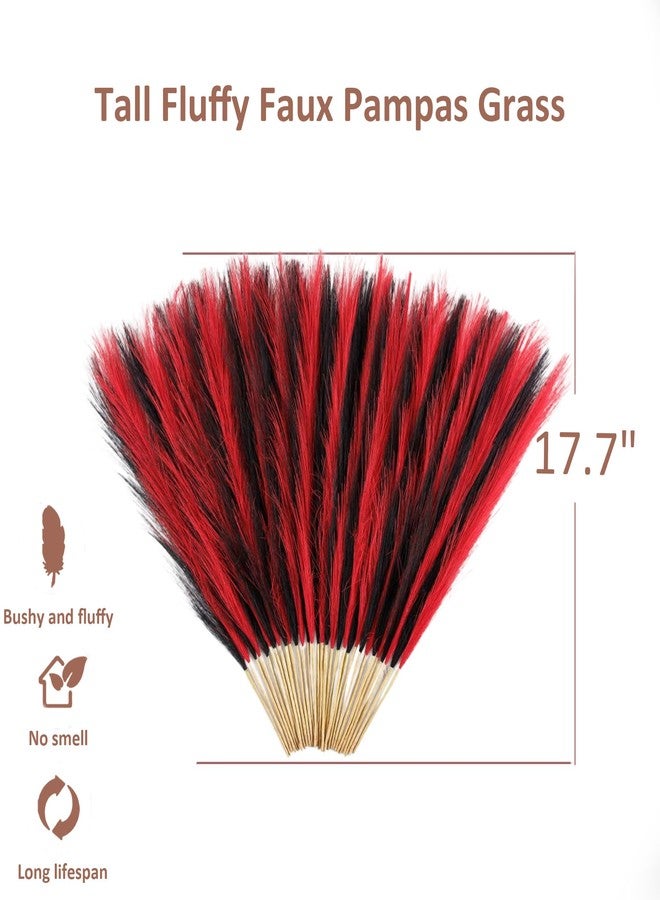 Acfruits Pampas Grass Small Black&Red, 30 Pcs 17" Halloween Steems Faux Pampas Grass Short Decor, Pompas Grass Flower Arrangement and Vase Filler for Boho Home Wedding Decoration - Image 2