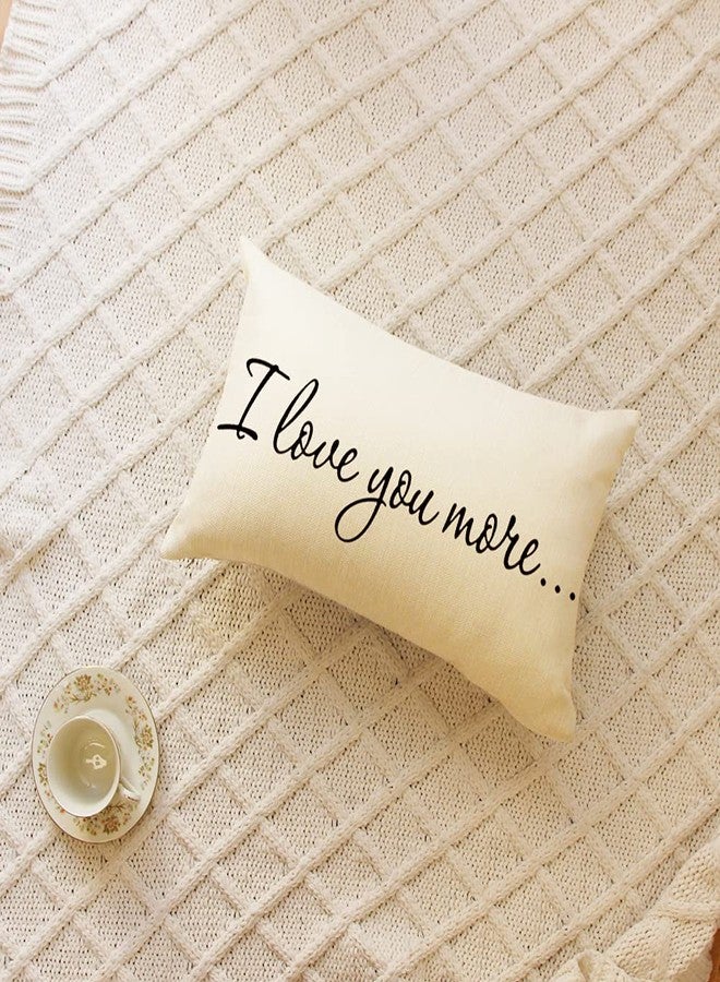 Ogiselestyle Farmhouse Pillow Covers with I Love You More Quotes 12" x 20" Lumbar Pillow Covers Home Decorative Linen Cushion Case for Sofa Couch Housewarming Gifts Family Room Décor - Image 2