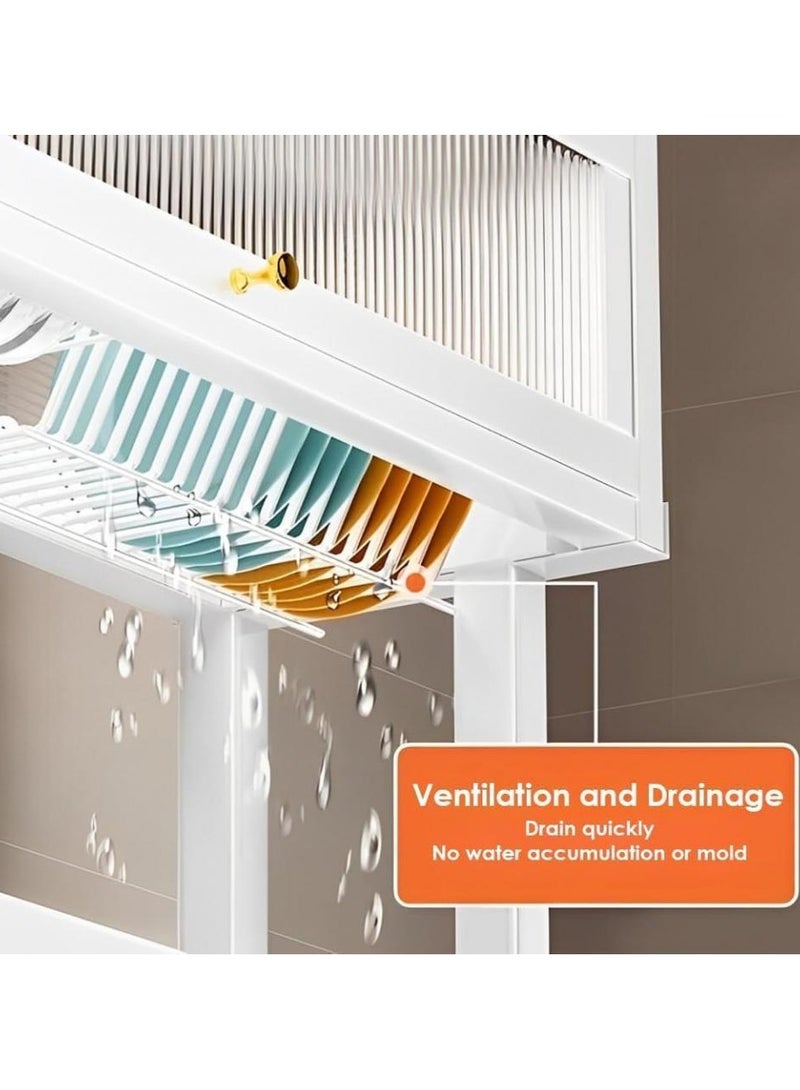 AIWANTO Over-Sink Dish Drying Rack with Cabinet & Dustproof Lid – Multi-Functional Kitchen Organizer for Plates, Bowls, Utensils & Cutting Boards - Image 5