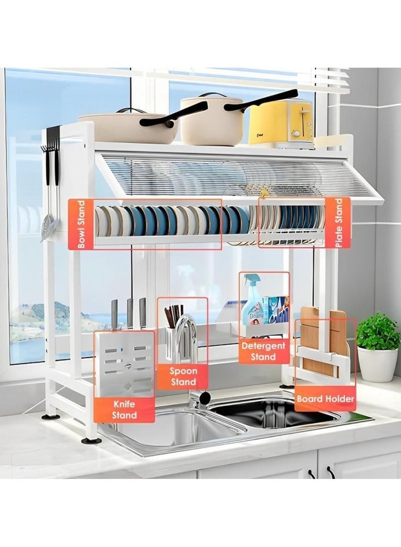 AIWANTO Over-Sink Dish Drying Rack with Cabinet & Dustproof Lid – Multi-Functional Kitchen Organizer for Plates, Bowls, Utensils & Cutting Boards - Image 4