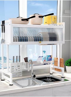 AIWANTO Over Sink Dish Drainer Drying Rack Large Metal Rack With Cover With Drip Tray Adjustable Height ASSEMBLY NEEDED  - Image 3