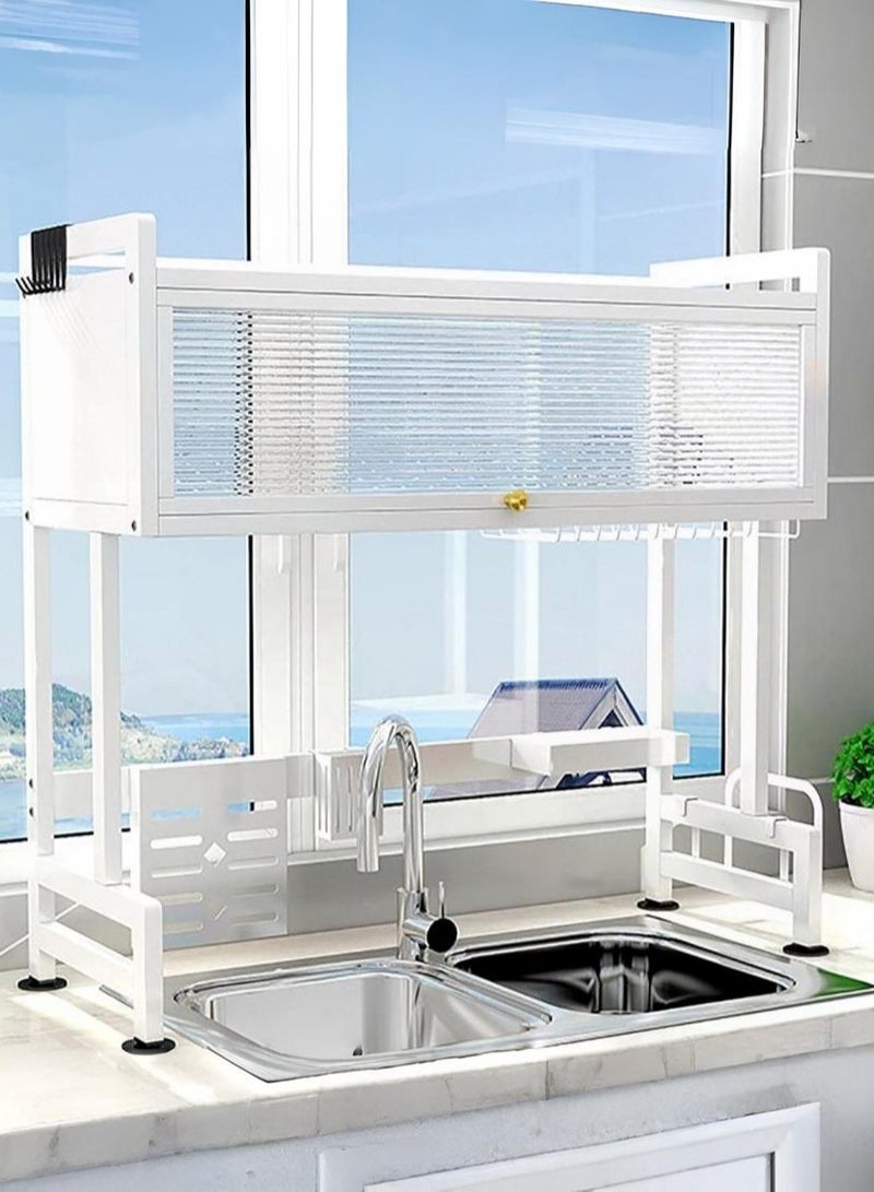 AIWANTO Over-Sink Dish Drying Rack with Cabinet & Dustproof Lid – Multi-Functional Kitchen Organizer for Plates, Bowls, Utensils & Cutting Boards - Image 3