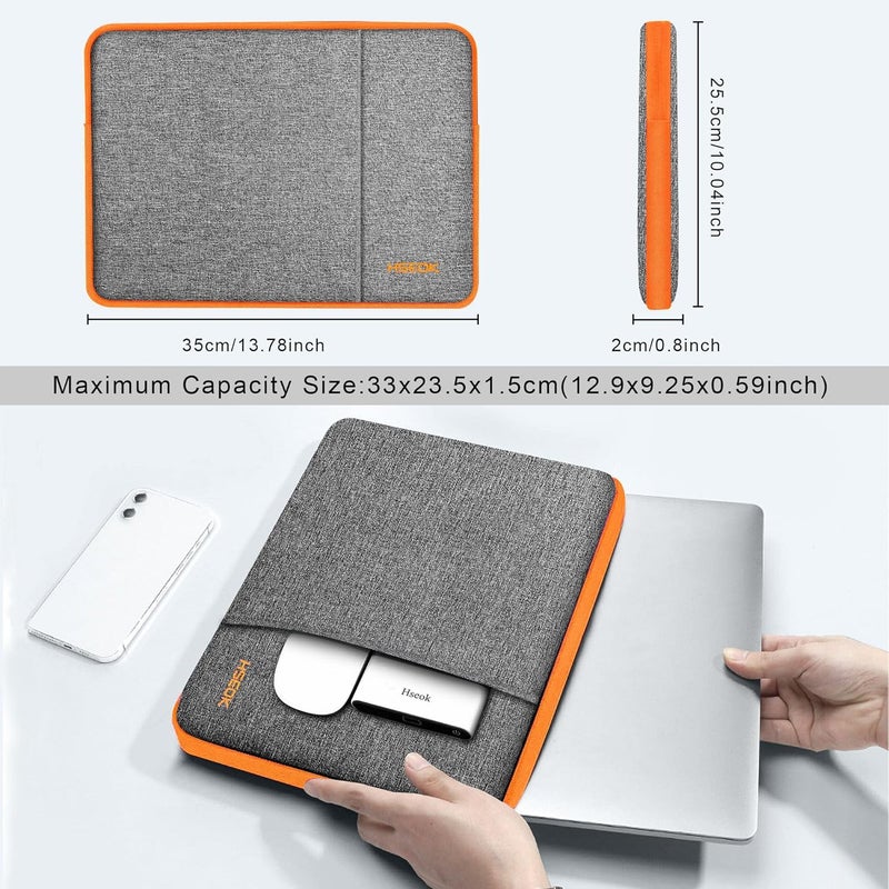 هسيوك حقيبة كمبيوتر محمول مقاس 13.3 بوصة، غطاء مقاوم للماء لـ MacBook Pro 14 بوصة M1 Pro/M1 Max A2442 وجميع موديلات MacBook Air/Pro مقاس 13.3 بوصة، وأغلب أجهزة الكمبيوتر المحمولة الشهيرة مقاس 13-14 بوصة، رمادي غامق وبرتقالي - Image 2