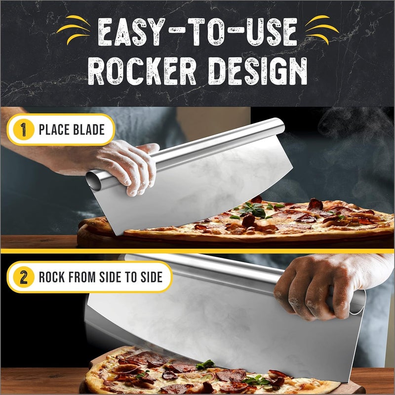 Checkered Chef Pizza Cutter Rocker Blade 14" - Sharp Stainless Steel Rocker Knife with Plastic Blade Sheath, Dishwasher Safe, Outdoor Pizza Oven Accessories - Image 2