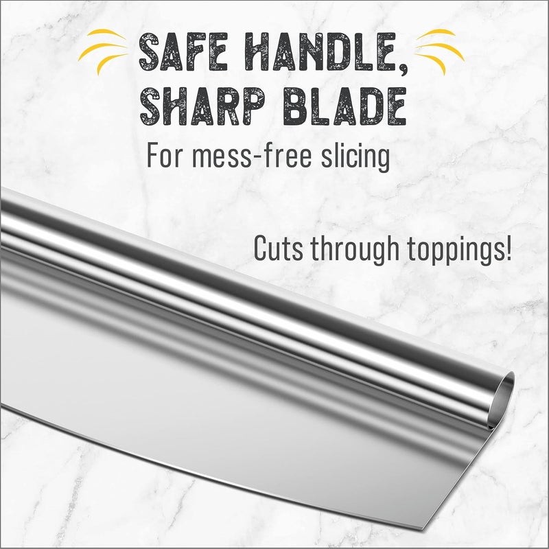 Checkered Chef Pizza Cutter Rocker Blade 14" - Sharp Stainless Steel Rocker Knife with Plastic Blade Sheath, Dishwasher Safe, Outdoor Pizza Oven Accessories - Image 3