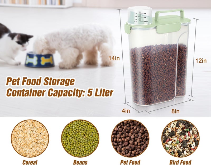 تي بي ماكس حاوية تخزين طعام الحيوانات الأليفة TBMax سعة 2 لتر/5 لتر للكلاب/القطط، حاويات طعام الكلاب البلاستيكية الخالية من مادة BPA للمنزل/السفر (أخضر فاتح) - Image 5