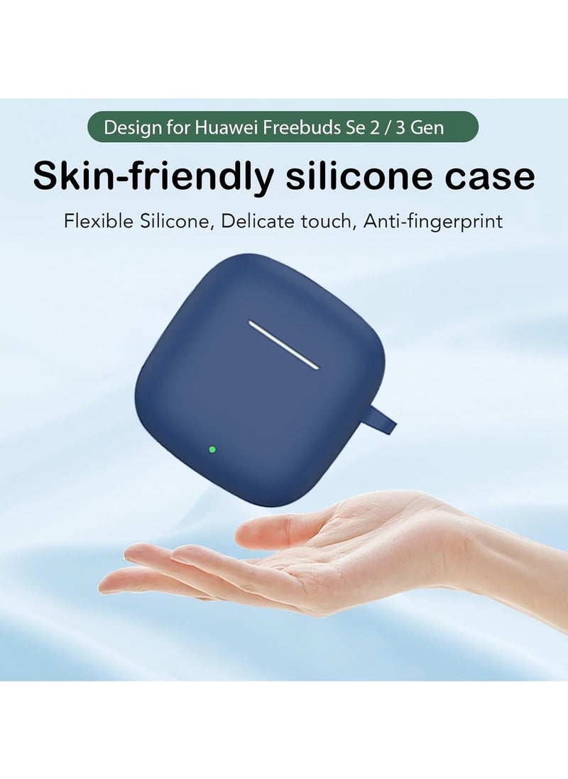 Youque Stylish Protective Silicone Case with Keychain Cover for Huawei FreeBuds SE 2 Navy Blue  - Image 4