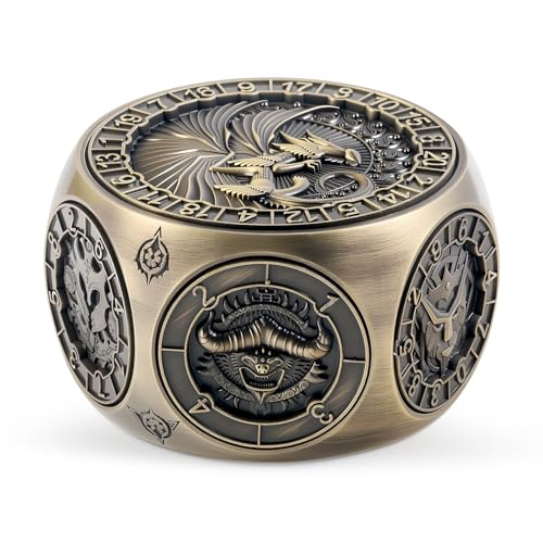 DNDND 8in1 Spinner Dice with Dual D20 Hexagonal Metal DD Monster Themed Dice Set for TTRPG Dungeons and Dragons Dungeon Masters with Collectible Gift Tin Brass - Image 1