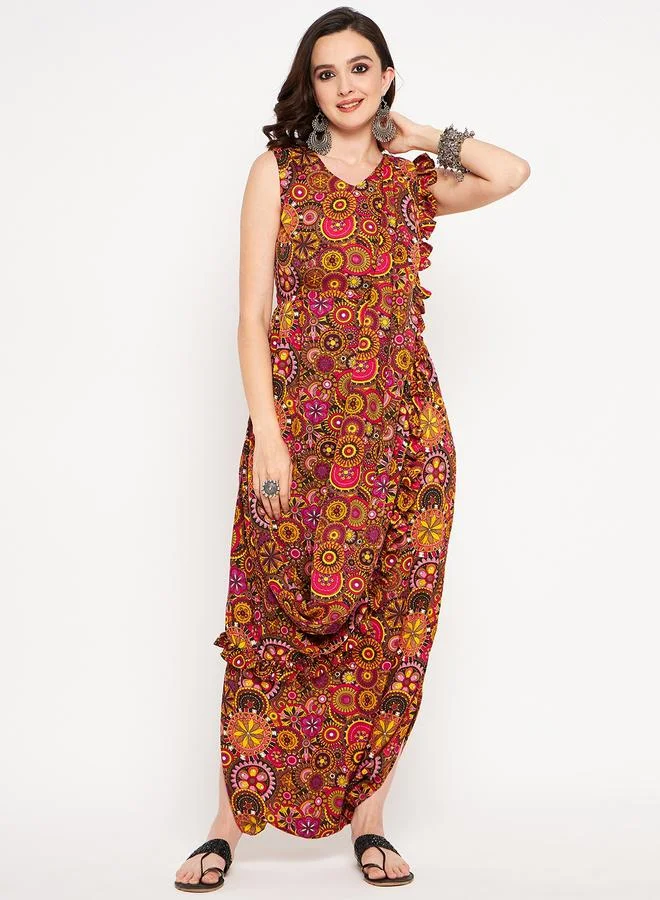 Uptownie Printed Dhoti Jumpsuit with Attached Dupatta