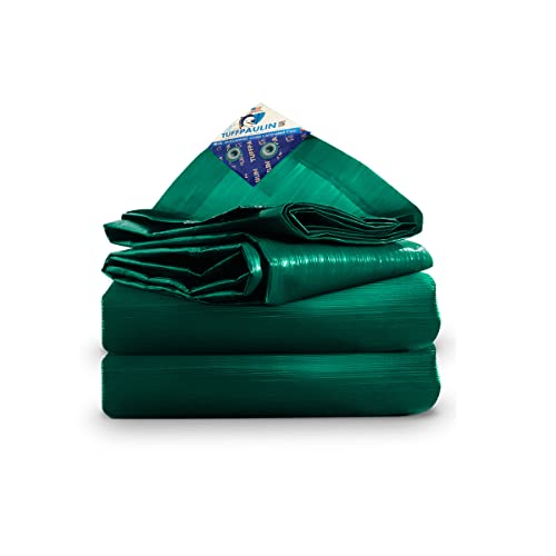 TUFFPAULIN 12FT X 15FT 150 GSM Green Tarpaulin Tirpal Tadpatri Tharpai Thadika, Extra Strong, Reinforced Eyelets, UV Resistant, 100% Waterproof Virgin, 6 Layer MLCL 3D Rib Technology-1 No. - Image 1