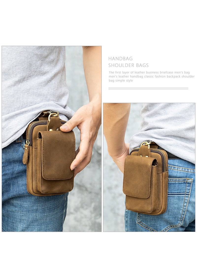Retro belt bag, men's small bag, top layer cowhide waist bag, vertical multifunctional mobile phone bag  - Image 2