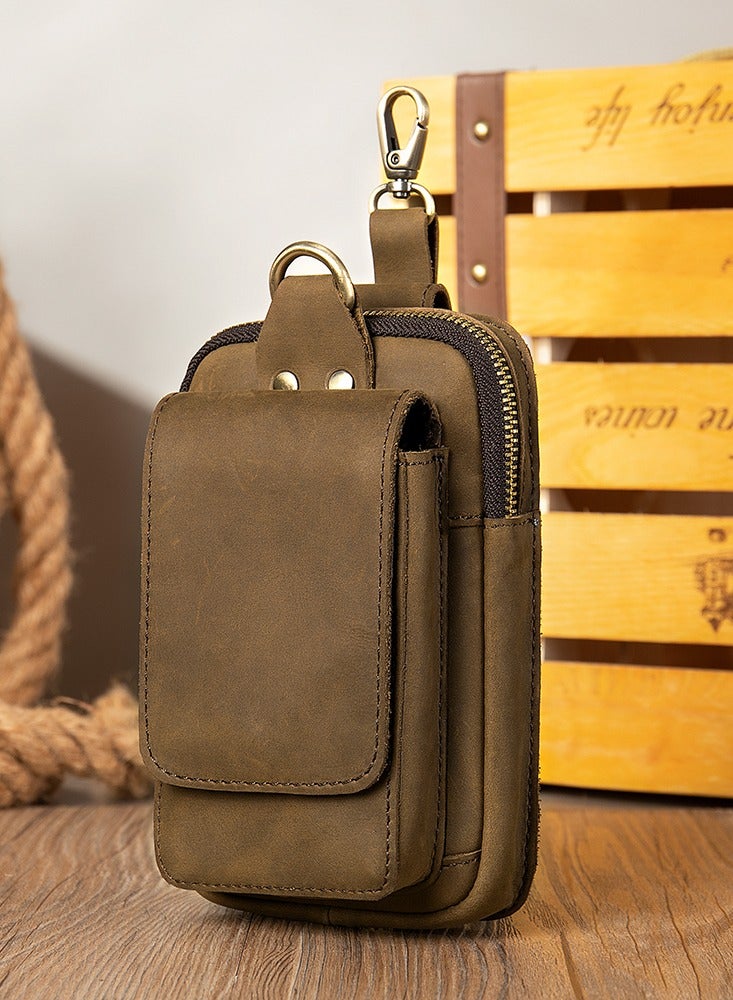 Retro belt bag, men's small bag, top layer cowhide waist bag, vertical multifunctional mobile phone bag  - Image 1