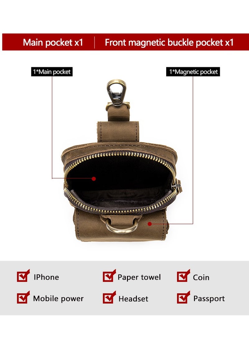 Retro belt bag, men's small bag, top layer cowhide waist bag, vertical multifunctional mobile phone bag  - Image 3
