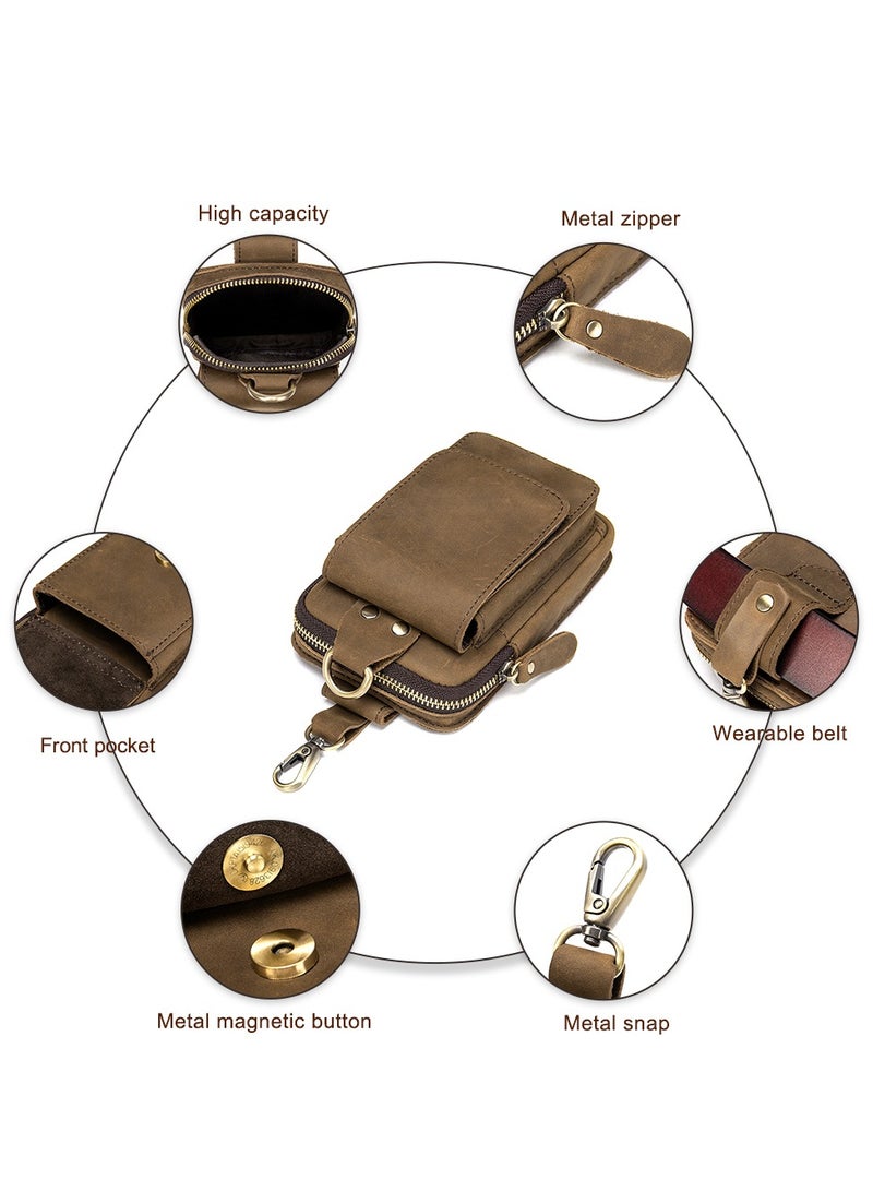 Retro belt bag, men's small bag, top layer cowhide waist bag, vertical multifunctional mobile phone bag  - Image 5
