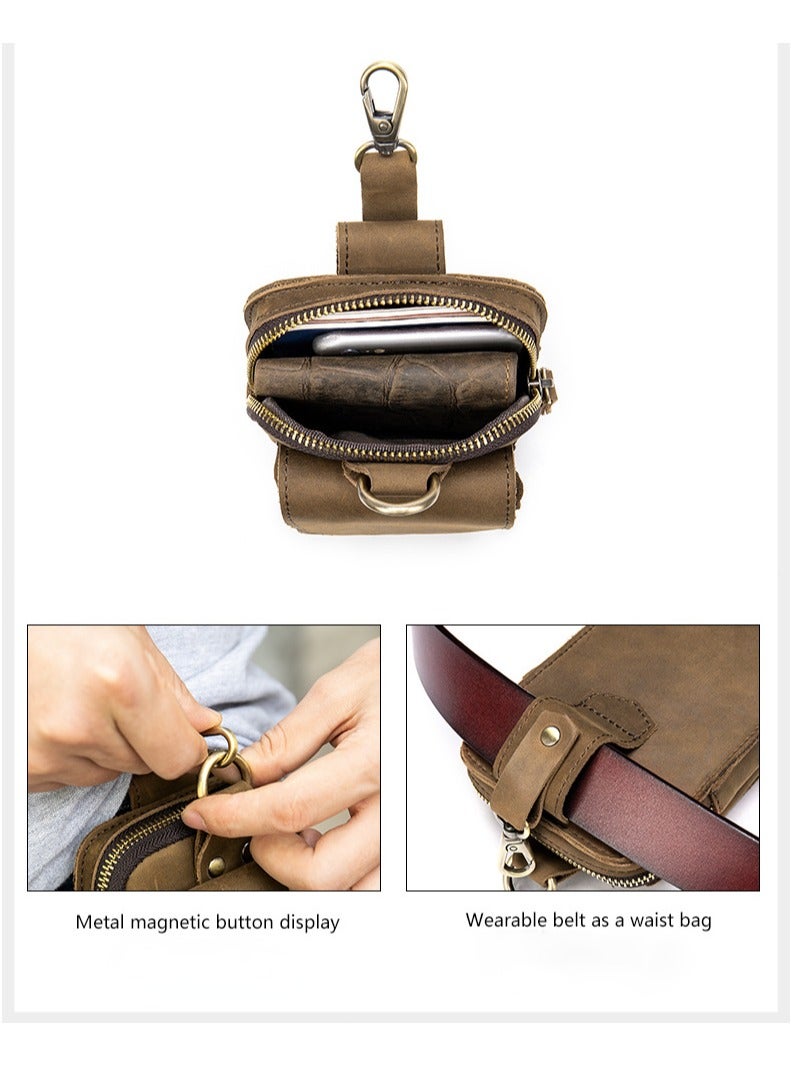 Retro belt bag, men's small bag, top layer cowhide waist bag, vertical multifunctional mobile phone bag  - Image 4
