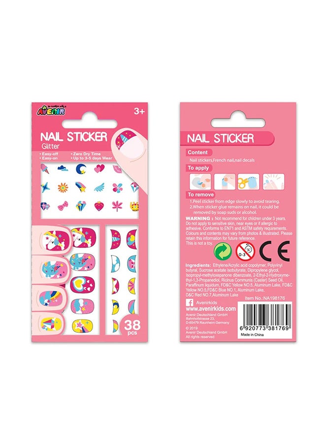 Avenir ملصقات أظافر لامعة | تصاميم عصرية ذات موضوع وحيد القرن! مع 38 ملصق ملون ومؤقت أنيق - Image 1