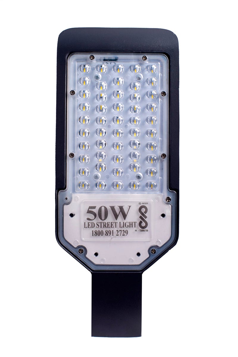 PE Polycarbonate 50 Watts Lens Led Street Light Waterproof Ip65 Full Poly Carbonate Body,140 R Watt Lumens With 2 Year Warranty Bis Approved Pack Of 1, Corded Electric, Black - Image 1
