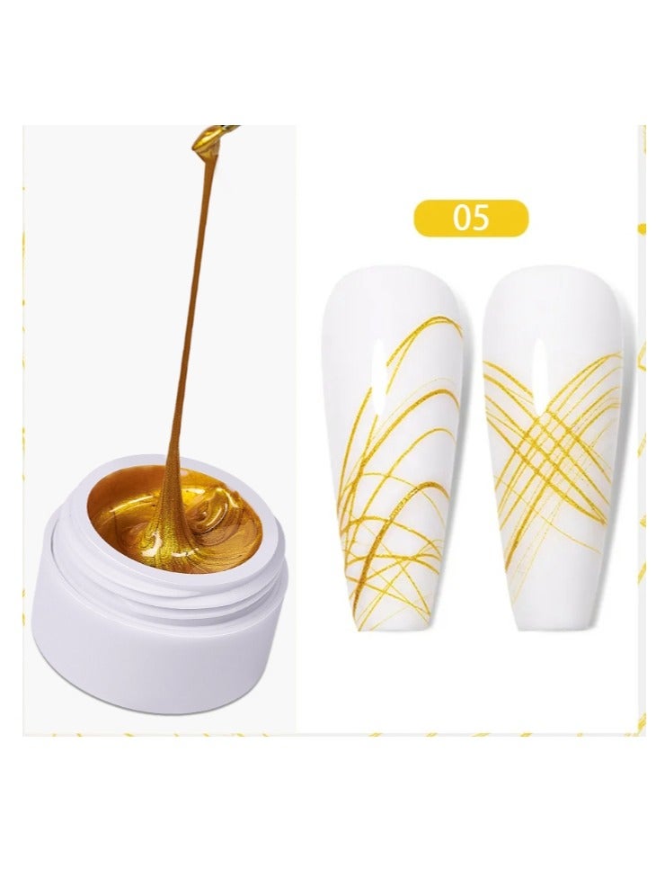 الواحة-TH جل عنكبوتي ذهبي اللون لفن الأظافر، تصميم طلاء جل نقع الأظافر DIY من نقطة إلى خط الرسم ونقش ثلاثي الأبعاد لفن الأظافر، طلاء جل عنكبوتي سلكي لرسم الأظافر والديكور - Image 1