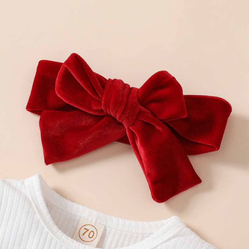 Gureui My First Valentines Day Toddler Baby Girl Outfit Red Heart Long Sleeve Romper and Flare Pants Infant Clothes (A White my first valentines day, 3-6 Months) - Image 4