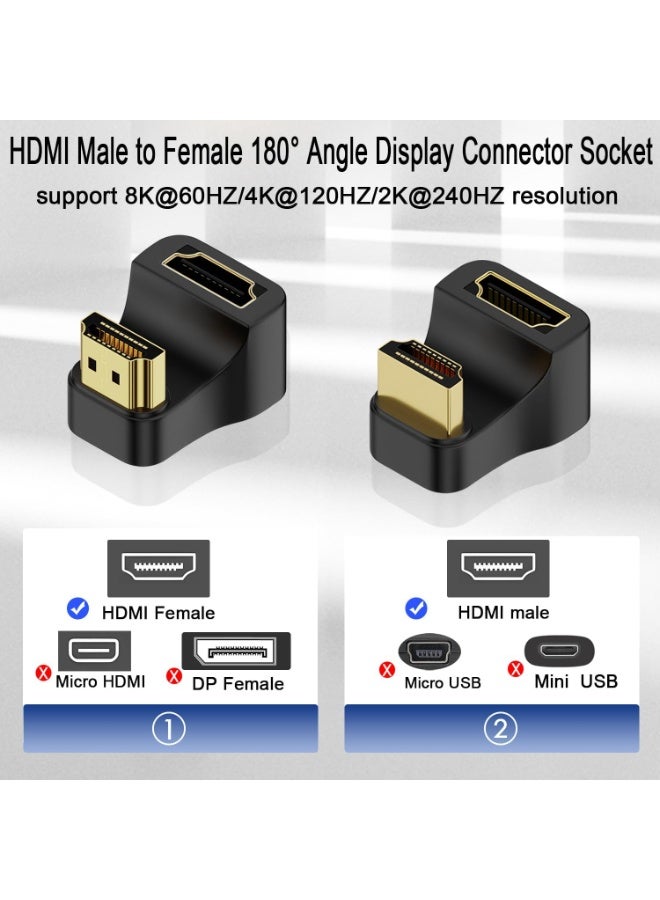 2 قطعة محول HDMI 2.1 بزاوية 180° على شكل U – 8K@60Hz، 4K@120Hz، 48Gbps ذكر إلى أنثى (1 موجب + 1 عكسي)، 3D eARC، مؤشر LED، للحاسوب المحمول والكمبيوتر والشاشة والبروجيكتور والتلفزيون عالي الدقة - Image 4