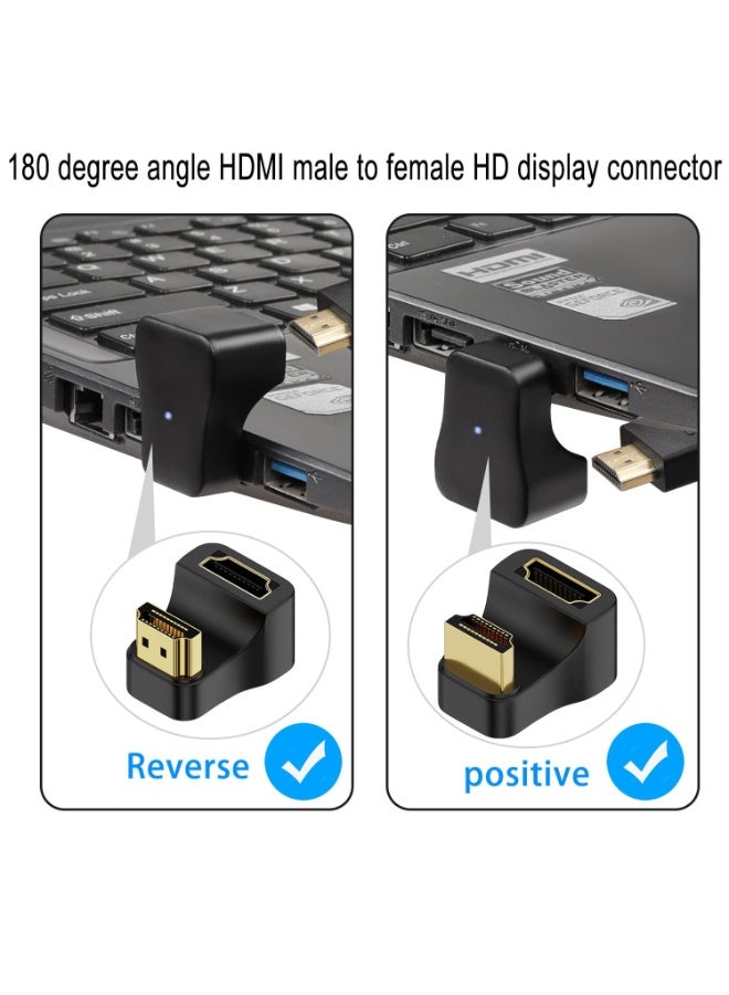 2 قطعة محول HDMI 2.1 بزاوية 180° على شكل U – 8K@60Hz، 4K@120Hz، 48Gbps ذكر إلى أنثى (1 موجب + 1 عكسي)، 3D eARC، مؤشر LED، للحاسوب المحمول والكمبيوتر والشاشة والبروجيكتور والتلفزيون عالي الدقة - Image 2