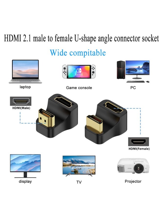 2 قطعة محول HDMI 2.1 بزاوية 180° على شكل U – 8K@60Hz، 4K@120Hz، 48Gbps ذكر إلى أنثى (1 موجب + 1 عكسي)، 3D eARC، مؤشر LED، للحاسوب المحمول والكمبيوتر والشاشة والبروجيكتور والتلفزيون عالي الدقة - Image 5