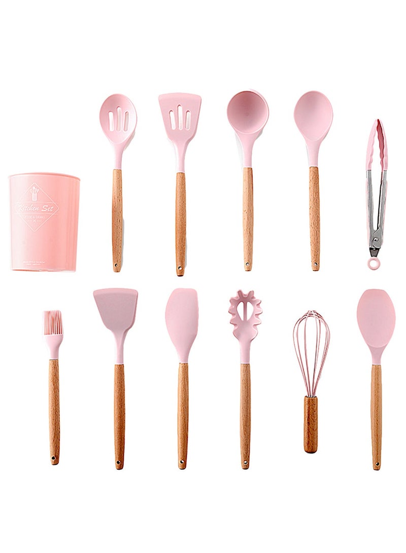 12-Piece Cooking Utensils Kitchen Set Pink/Brown