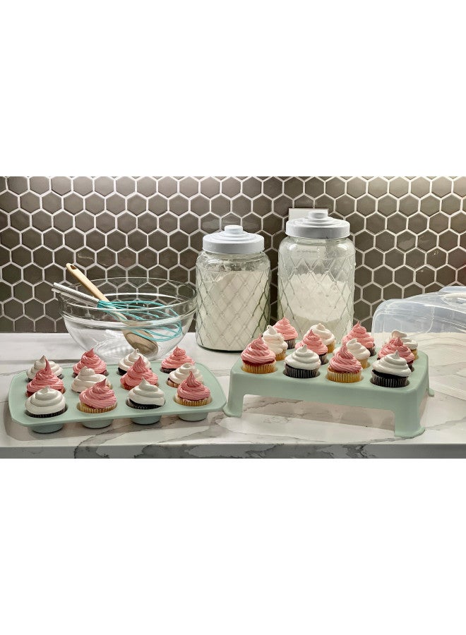 Top Shelf Elements Cupcake Carrier, Green Cupcake Holder Carries 24 Standard-Size Cupcakes, Muffin Traveler Two Tier Stand Reusable Cupcake Box - Image 1
