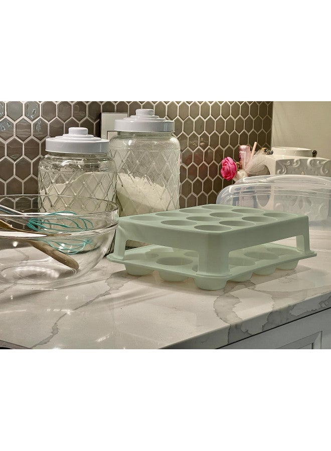 Top Shelf Elements Cupcake Carrier, Green Cupcake Holder Carries 24 Standard-Size Cupcakes, Muffin Traveler Two Tier Stand Reusable Cupcake Box - Image 4